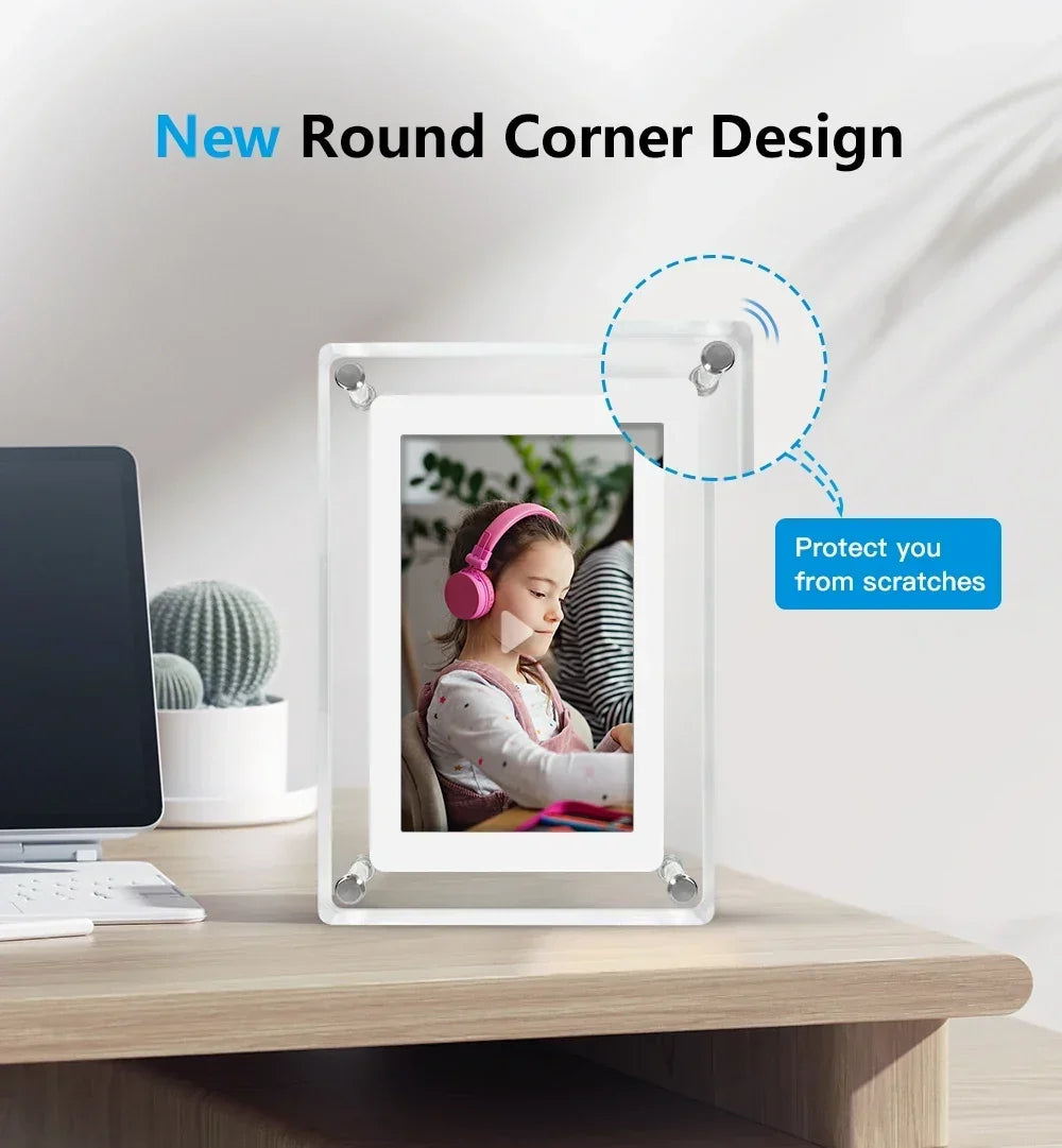 Acrylic Digital Photo Frame 5 Inch IPS Display Rechargeable