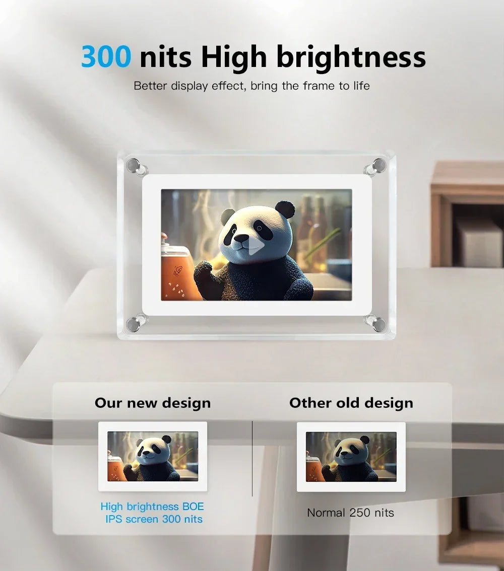 Acrylic Digital Photo Frame 5 Inch IPS Display Rechargeable