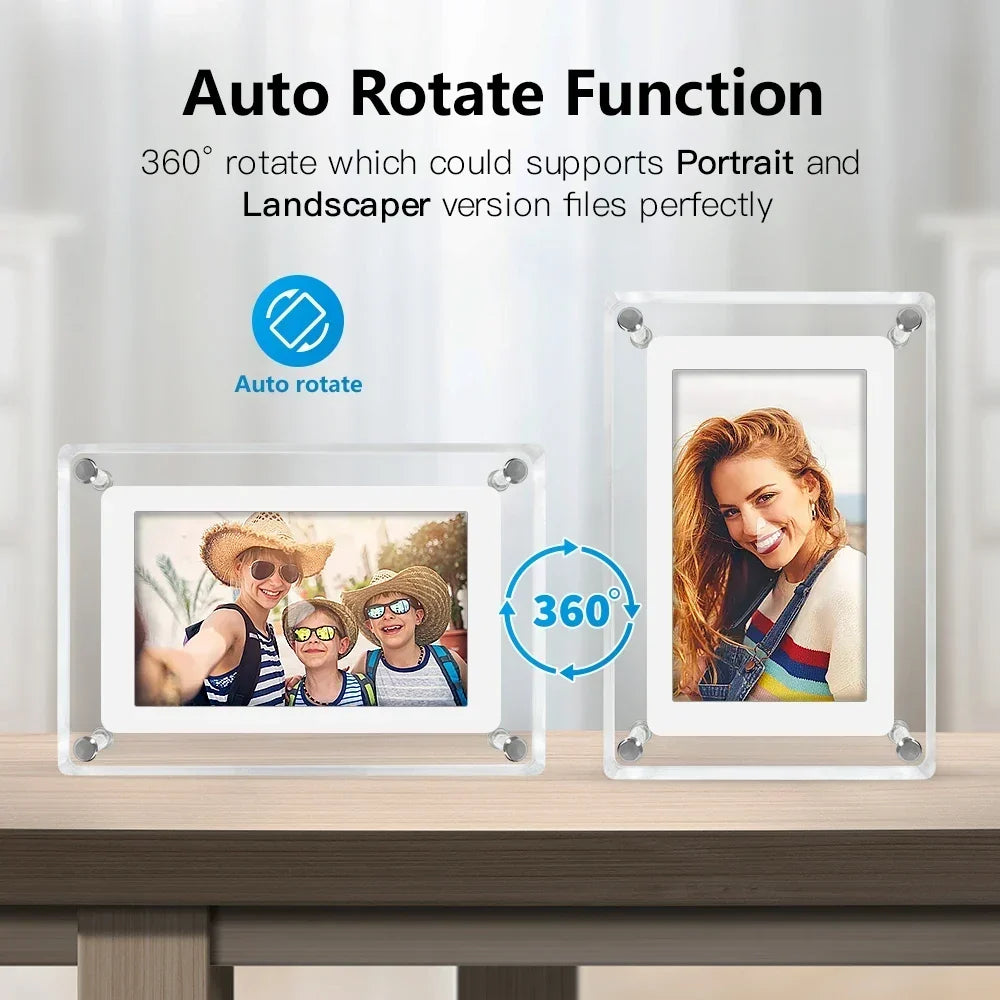 Acrylic Digital Photo Frame 5 Inch IPS Display Rechargeable