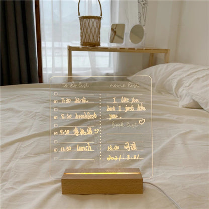 Acrylic Memo Board with Wooden USB Stand and LED Lighting