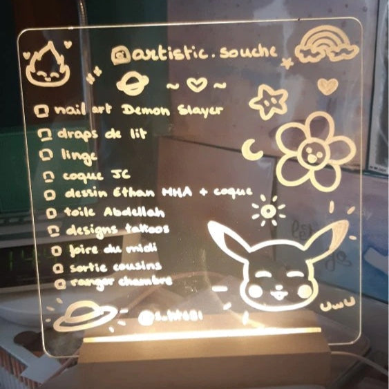 Acrylic Memo Board with Wooden USB Stand and LED Lighting