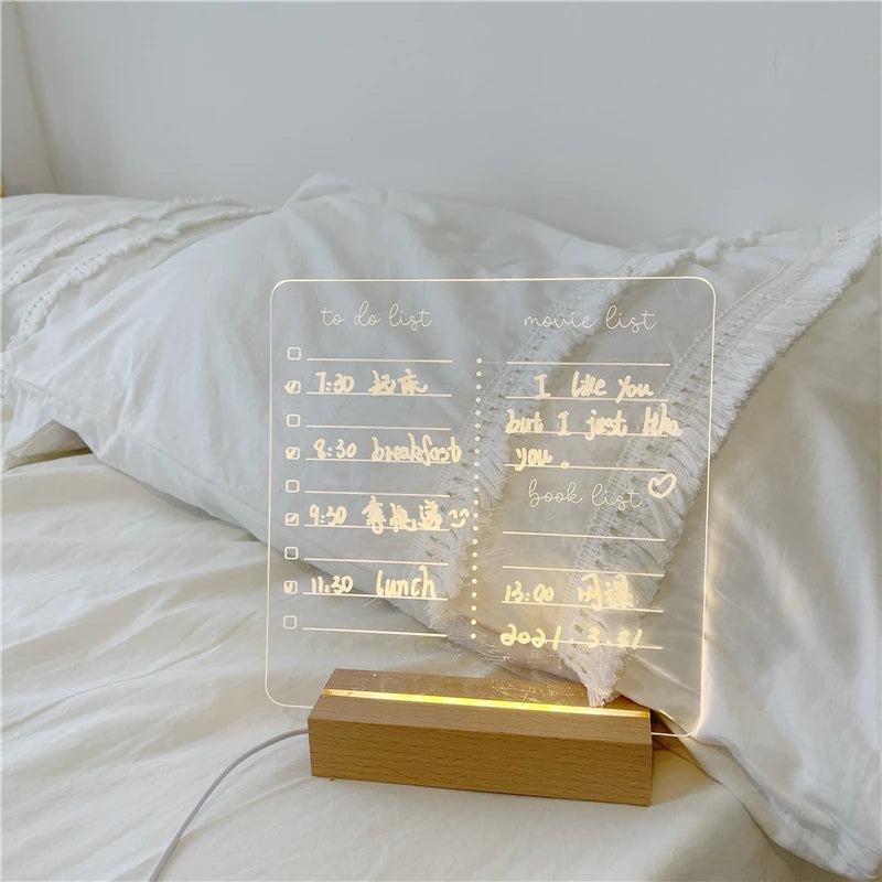Acrylic Memo Board with Wooden USB Stand and LED Lighting