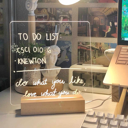 Acrylic Memo Board with Wooden USB Stand and LED Lighting