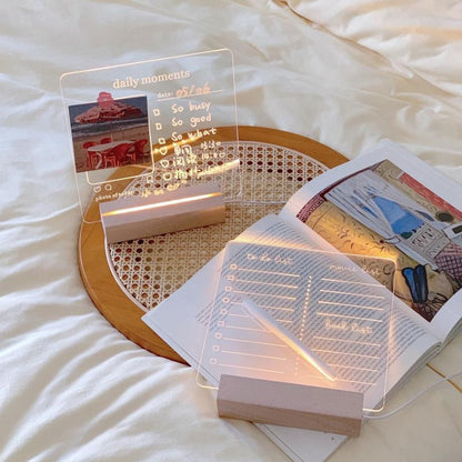 Acrylic Memo Board with Wooden USB Stand and LED Lighting