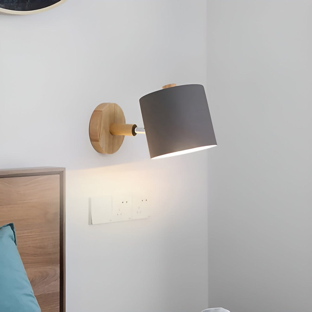 Adjustable Scandinavian Wall Light with Pastel Finish and Wooden Details