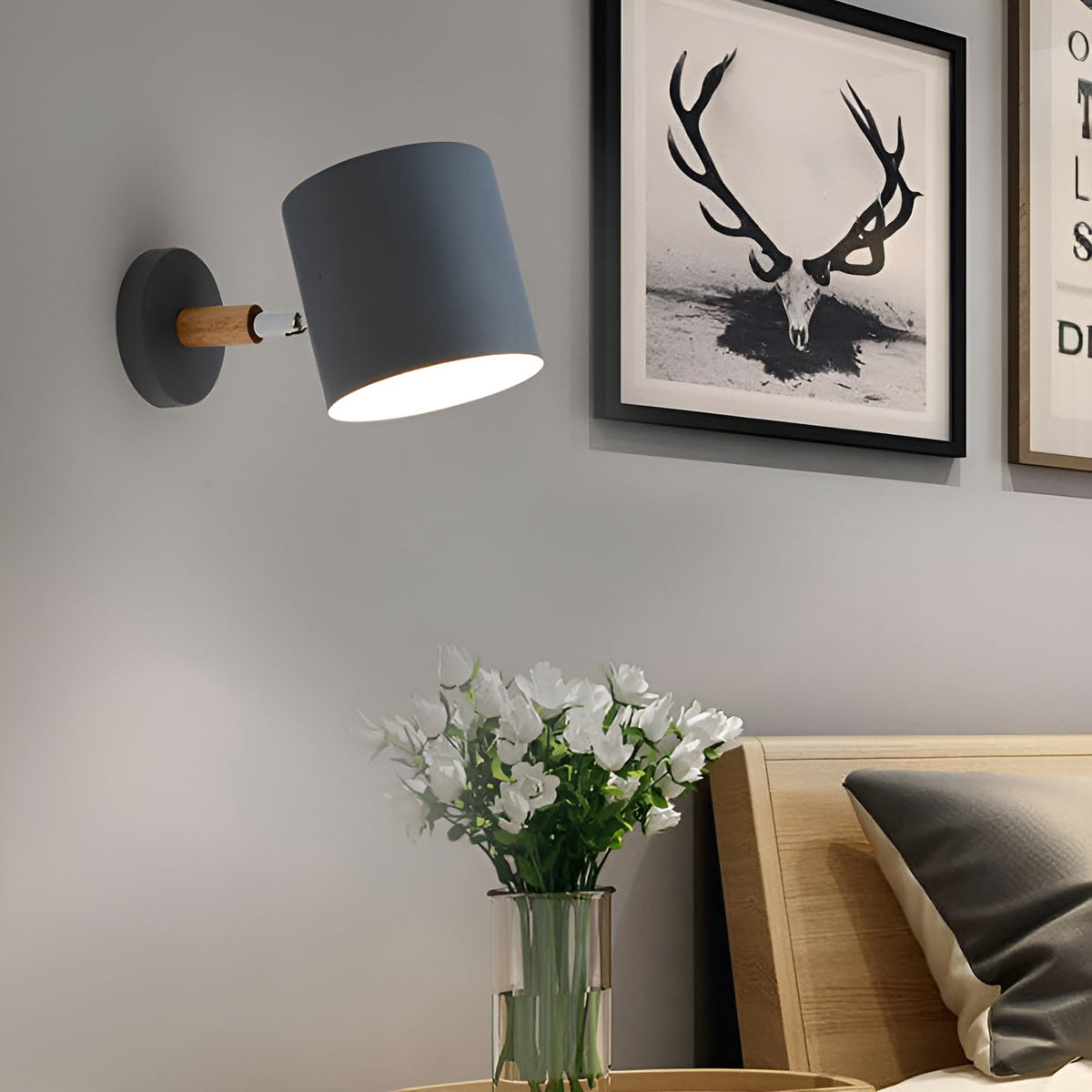 Adjustable Scandinavian Wall Light with Pastel Finish and Wooden Details