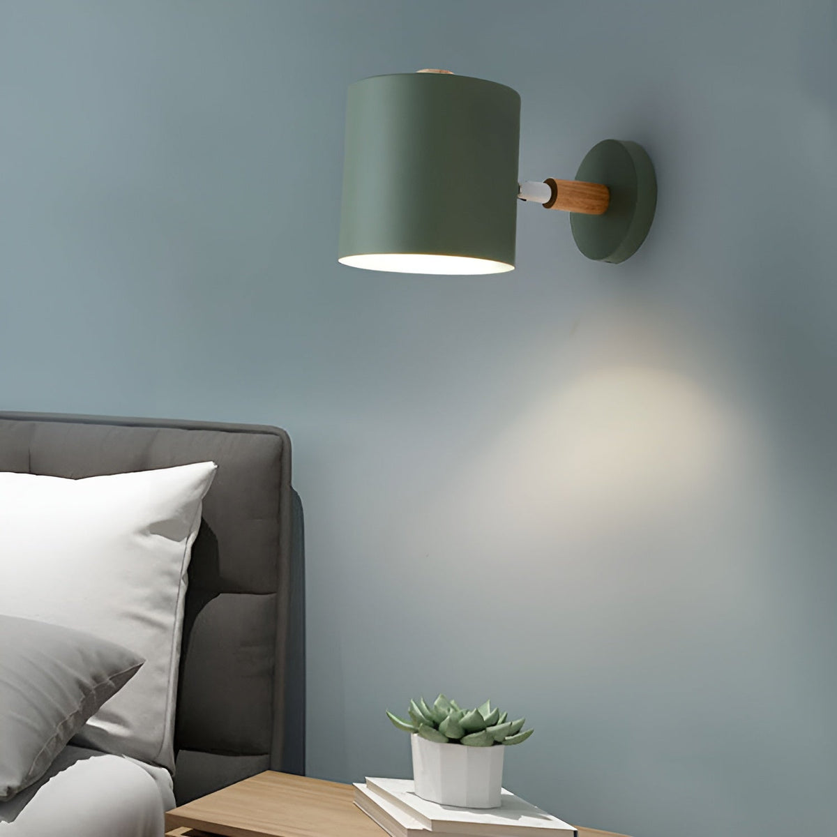 Adjustable Scandinavian Wall Light with Pastel Finish and Wooden Details