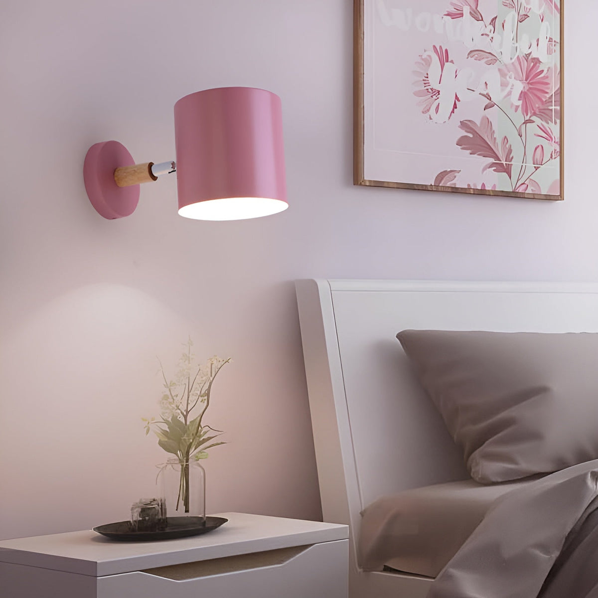 Adjustable Scandinavian Wall Light with Pastel Finish and Wooden Details