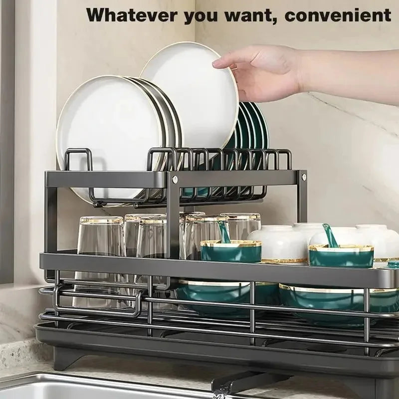 Adjustable Stainless Steel Dish Drying Rack Space Saving Kitchen Drainer