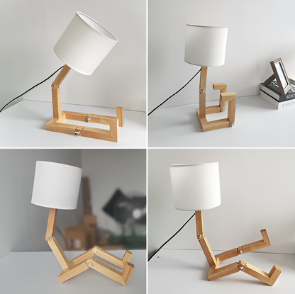 Justerbar bordlampe med detaljer i massivt træ og tre lystilstande