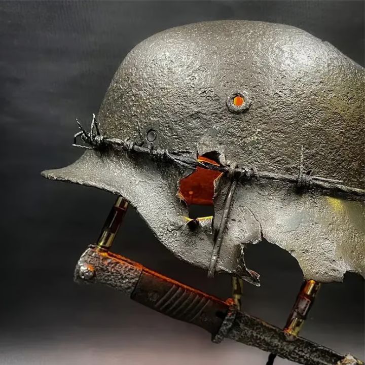 AntiqueLume Vintage Steel Helmet Table Lamp