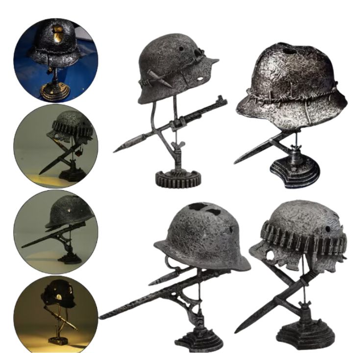 AntiqueLume Vintage Steel Helmet Table Lamp