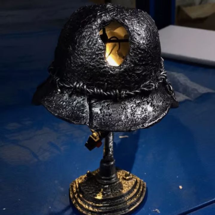 AntiqueLume Vintage Steel Helmet Table Lamp