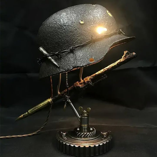 AntiqueLume Vintage Steel Helmet Table Lamp