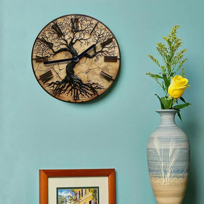 Arboria Wooden Wall Clock with Tree of Life Design for Rustic Natural Home Decor