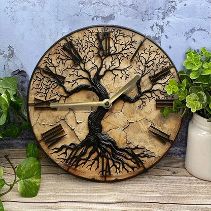 Arboria Wooden Wall Clock with Tree of Life Design for Rustic Natural Home Decor