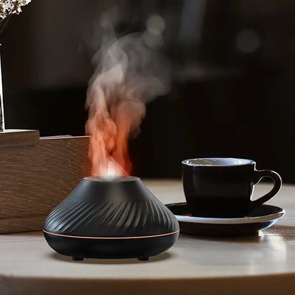 Aromadiffuser med lys i flammeeffekt, understøttelse af æteriske olier og automatisk slukning