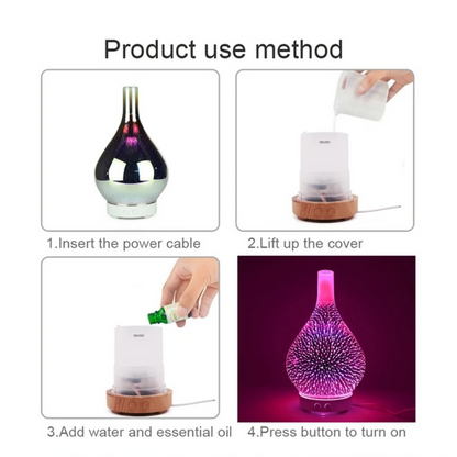 AromaBurst 3D glas æterisk olie diffuser med LED lys