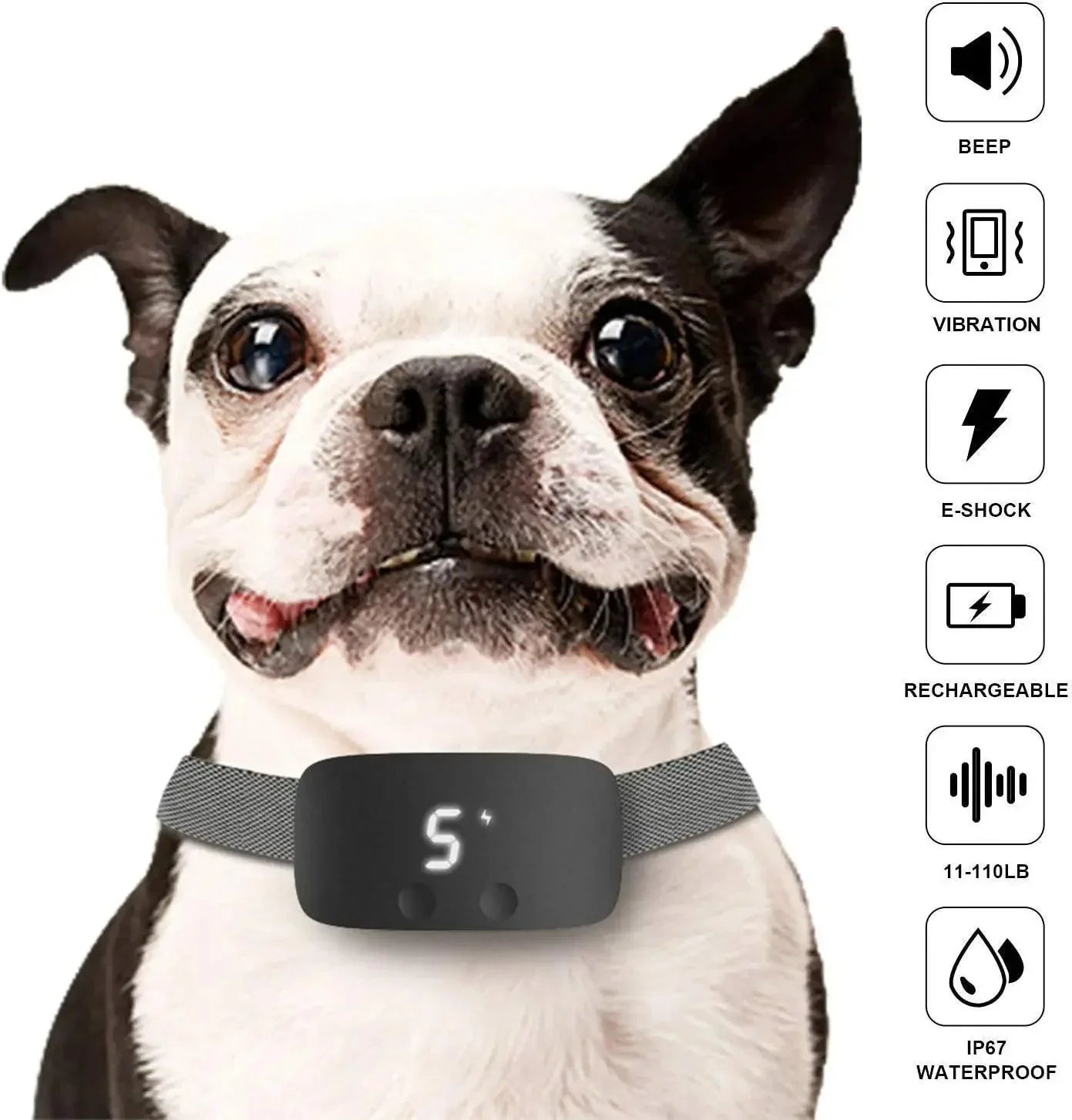 Automatic No Bark Dog Collar Rechargeable Waterproof Training Collar for All Breeds