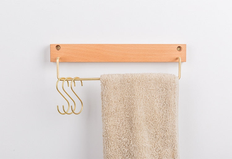 Handtuchhalter aus Buchenholz mit Messingstange für Bad und Zuhause