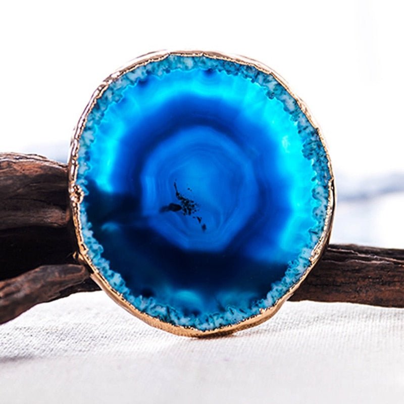Blue Agate Coasters with Gold-Plated Edges, Set of 2