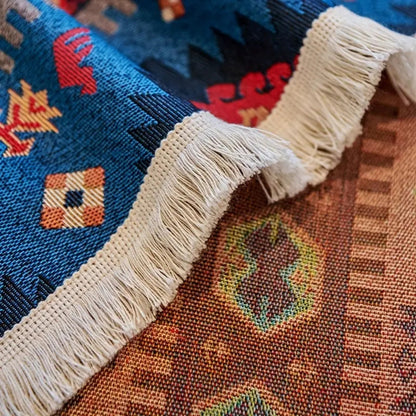 Boho-bankhoes van chenille – kleurrijk geometrisch patroon met warme aardetinten
