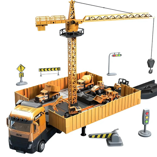 BrixBuddy 2 in 1 Construction Truck Toy with Mini Vehicles and Playset