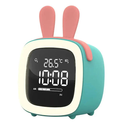Cartoon Bunny LED Alarm Clock with Night Light Rechargeable Digital Bedside Clock