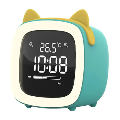 Cartoon Bunny LED Alarm Clock with Night Light Rechargeable Digital Bedside Clock