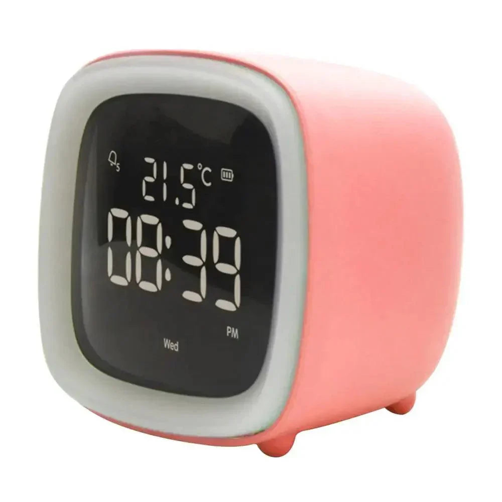 Cartoon Bunny LED Alarm Clock with Night Light Rechargeable Digital Bedside Clock