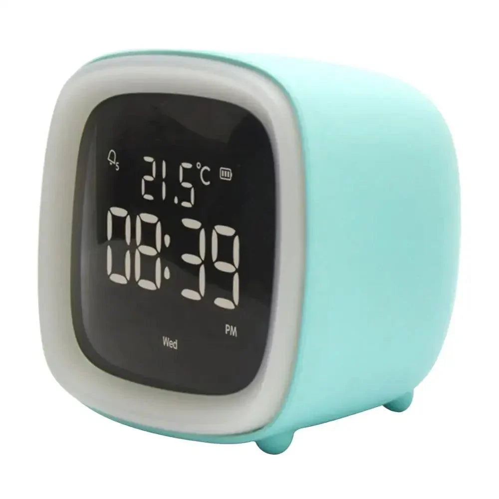 Cartoon Bunny LED Alarm Clock with Night Light Rechargeable Digital Bedside Clock