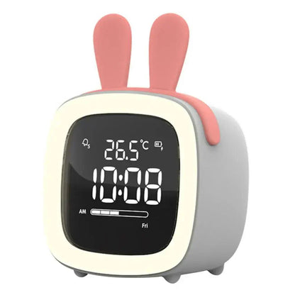 Cartoon Bunny LED Alarm Clock with Night Light Rechargeable Digital Bedside Clock
