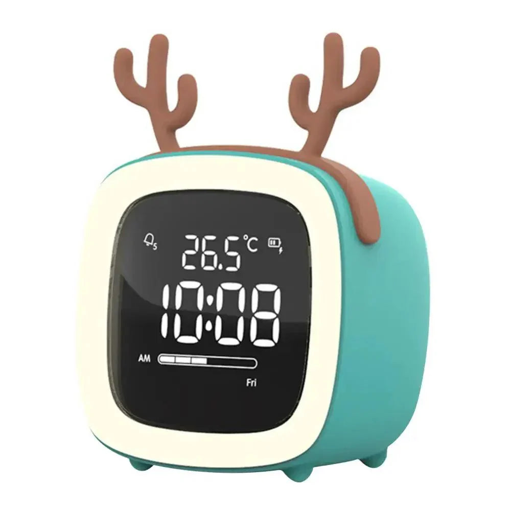 Cartoon Bunny LED Alarm Clock with Night Light Rechargeable Digital Bedside Clock