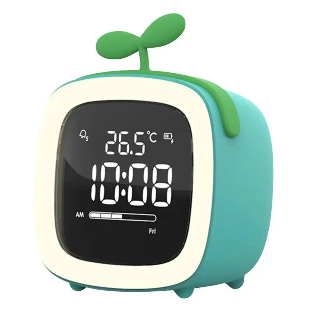 Cartoon Bunny LED Alarm Clock with Night Light Rechargeable Digital Bedside Clock