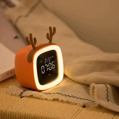 Cartoon Bunny LED Alarm Clock with Night Light Rechargeable Digital Bedside Clock