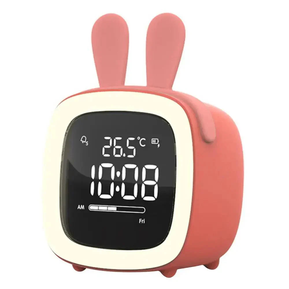Cartoon Bunny LED Alarm Clock with Night Light Rechargeable Digital Bedside Clock