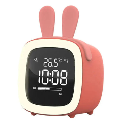 Cartoon Bunny LED Alarm Clock with Night Light Rechargeable Digital Bedside Clock