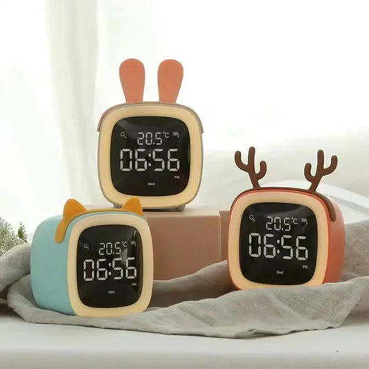 Cartoon konijn LED wekker met nachtlampje oplaadbare digitale bedklok