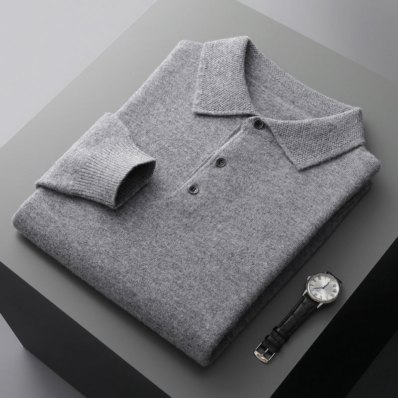 Kasjmier Merino poloshirt met lange mouwen zachte gebreide smart casual top
