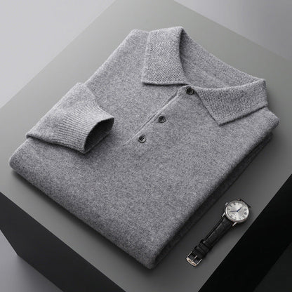 Kasjmier Merino poloshirt met lange mouwen zachte gebreide smart casual top