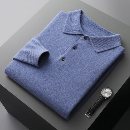 Kasjmier Merino poloshirt met lange mouwen zachte gebreide smart casual top
