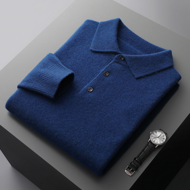 Kasjmier Merino poloshirt met lange mouwen zachte gebreide smart casual top