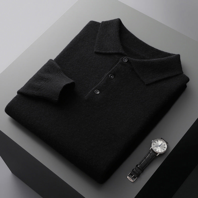 Kasjmier Merino poloshirt met lange mouwen zachte gebreide smart casual top