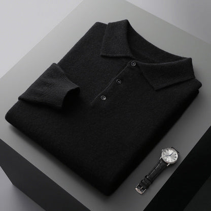 Kasjmier Merino poloshirt met lange mouwen zachte gebreide smart casual top