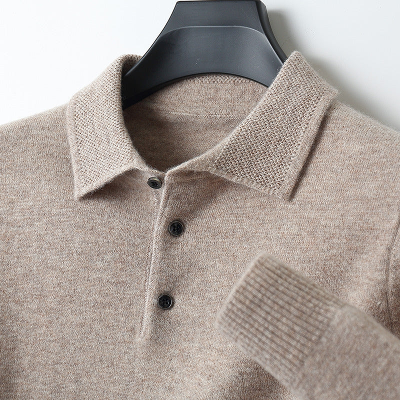 Kasjmier Merino poloshirt met lange mouwen zachte gebreide smart casual top