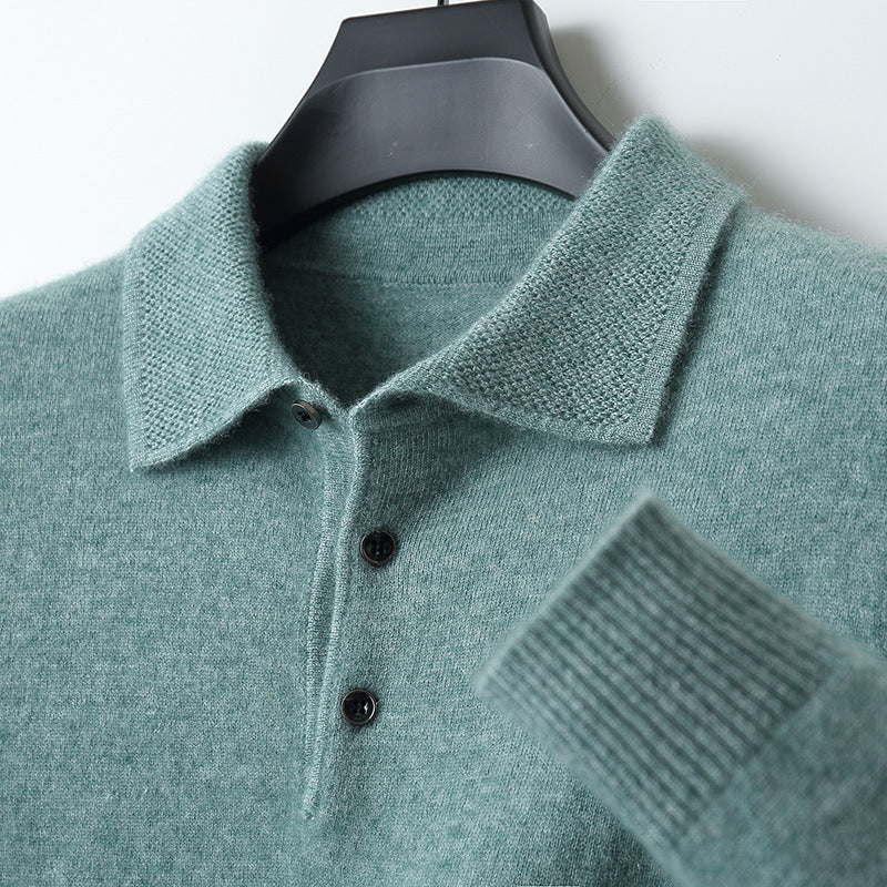 Kasjmier Merino poloshirt met lange mouwen zachte gebreide smart casual top