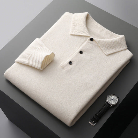 Kasjmier Merino poloshirt met lange mouwen zachte gebreide smart casual top