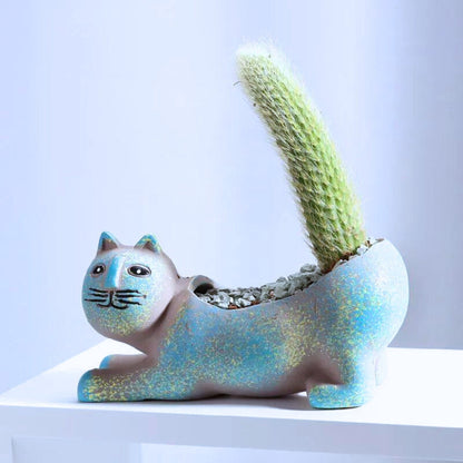 Keramische plantenpot in de vorm van een kat voor planten binnen en buiten