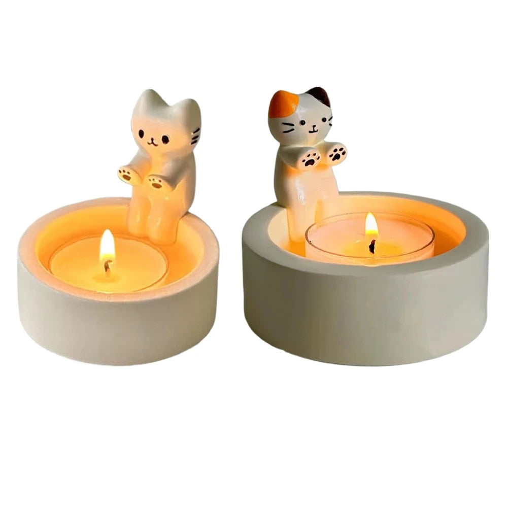 Ceramiczny świecznik w kształcie kota z ręcznie wykonanym wykończeniem