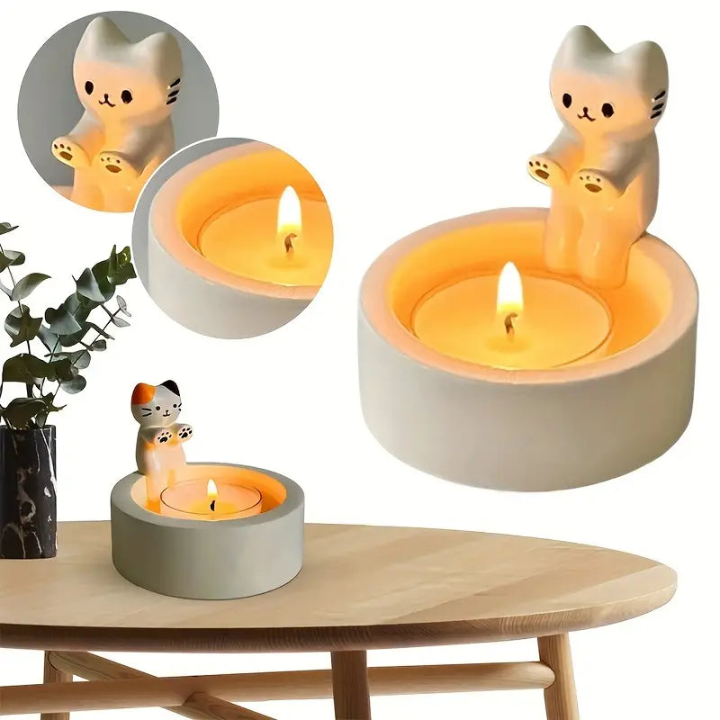 Ceramiczny świecznik w kształcie kota z ręcznie wykonanym wykończeniem